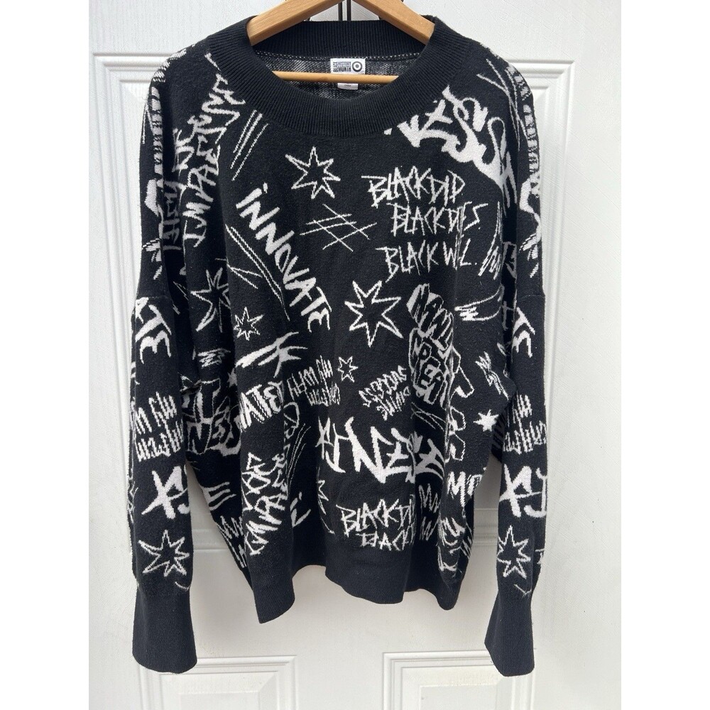Black History Month BHM Graffiti Knit Sweater Black White Streetwear 3XL